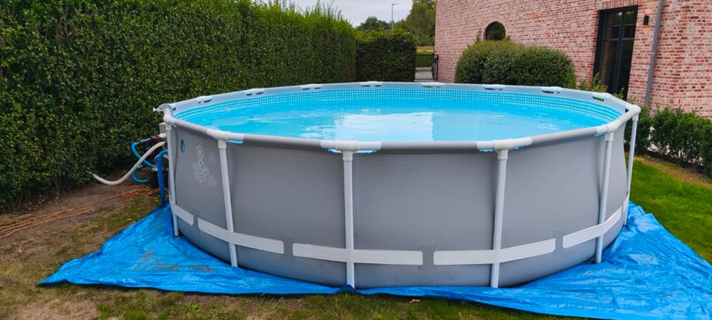 Intex frame zwembad 457x107 + zandfilter + nieuwe warmtepomp, Ophalen, Gebruikt, 80 tot 120 cm, Rond