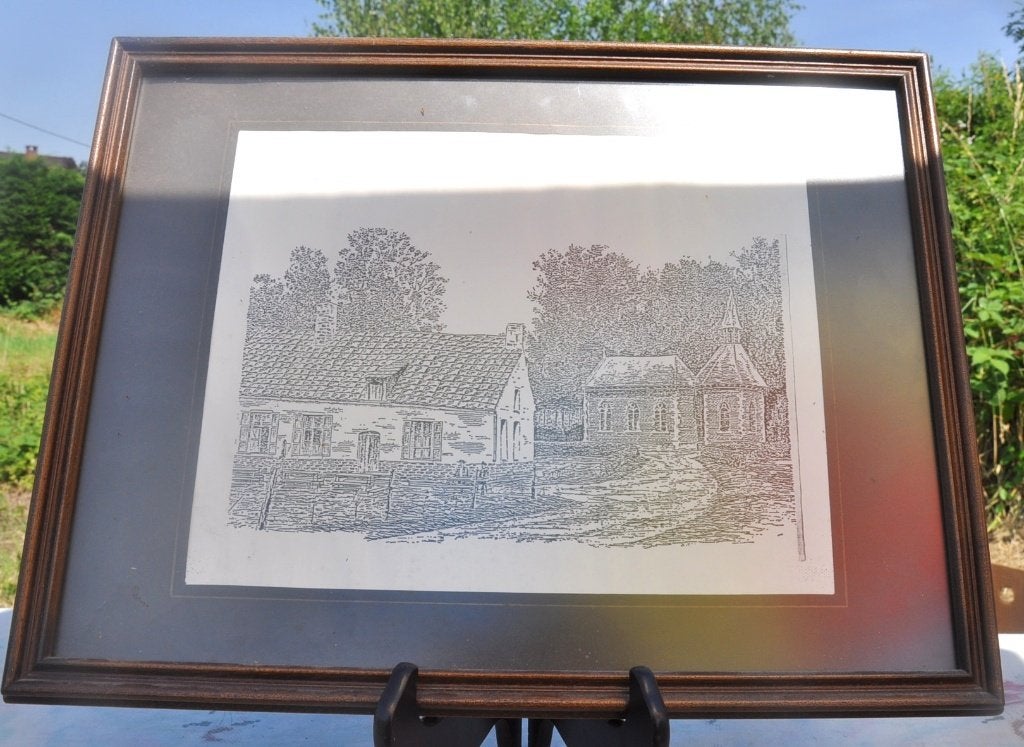 cadre tour bois avec imitation encre de chine, 42 cm, Avec image, Enlèvement ou Envoi, Autres types