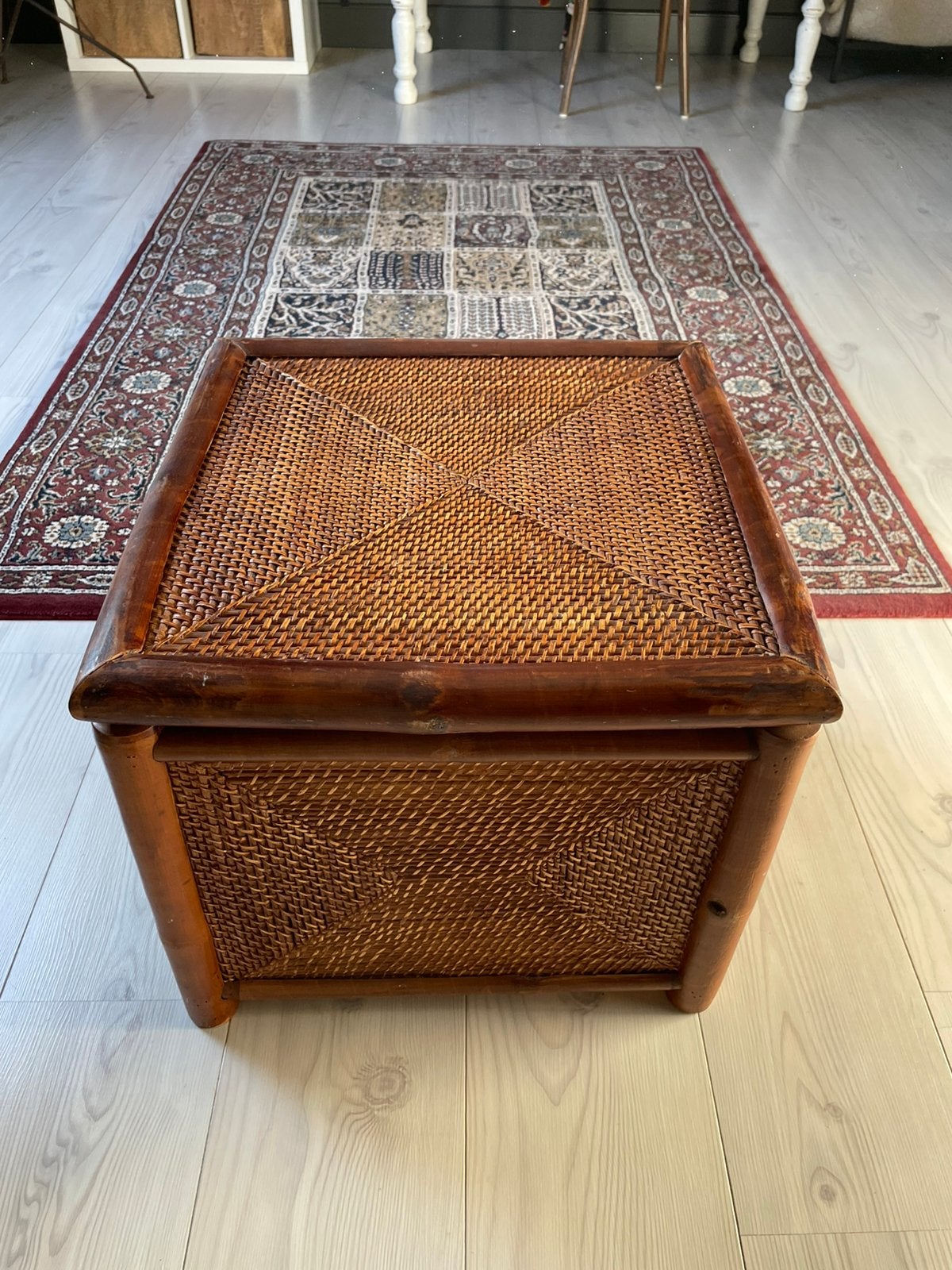Vintage bohemian rotan opbergkist, koffer, doos, Ophalen, Minder dan 50 cm, Minder dan 50 cm, Zo goed als nieuw