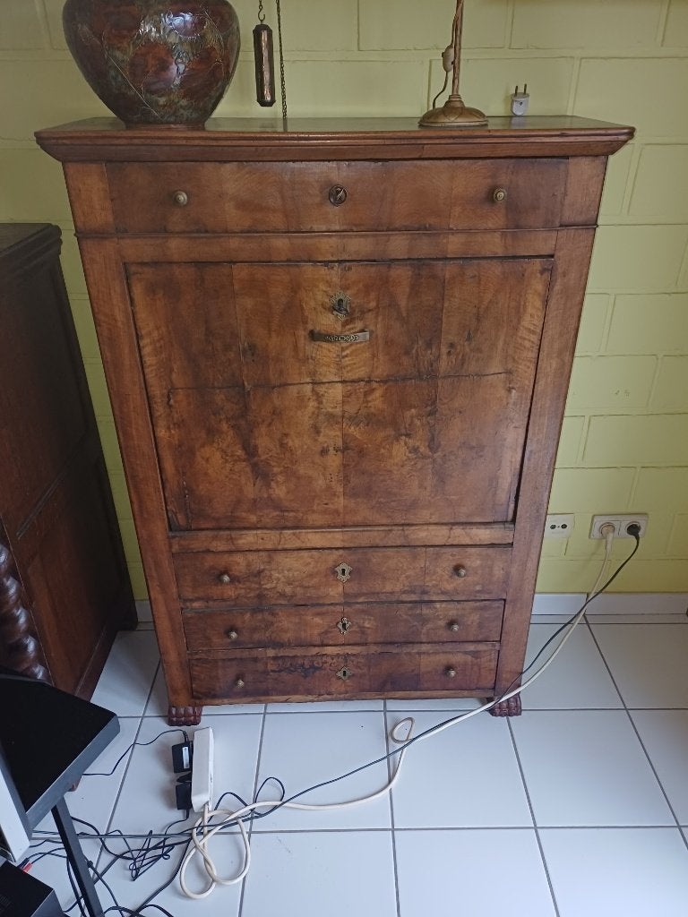 antieke Biedermeier secretaire in wortelnoten fineer, Antiek en Kunst, Ophalen