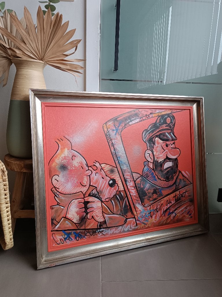 Toile tintin POPART, Antiquités & Art, Bois, Enlèvement ou Envoi, Signé, Technique mixte