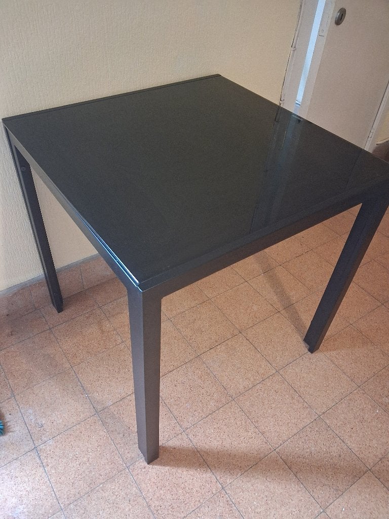 Table métallique avec plateau en verre trempé, 50 – 75, Verre, 50 à 100 cm, Enlèvement