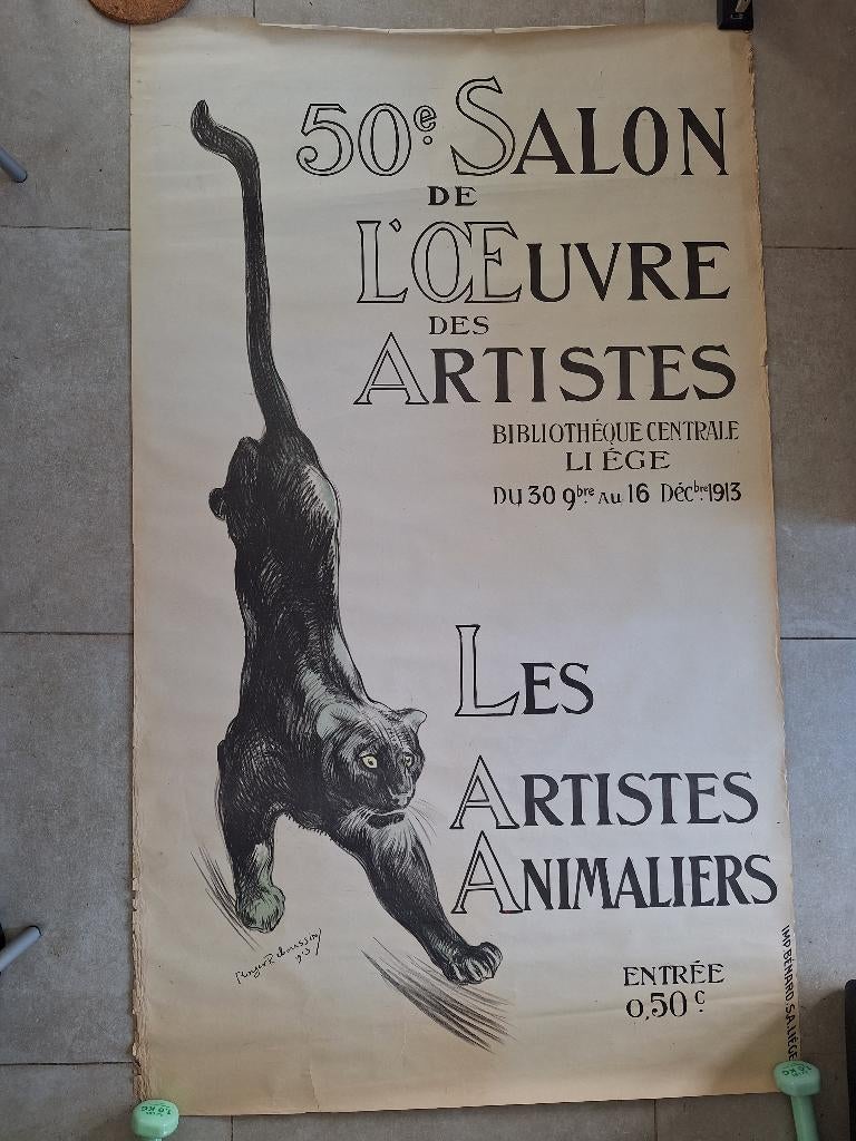 affiche originale ancienne art animalier Liège 1913 Bénard, Enlèvement, Utilisé, Affiche ou Poster pour porte ou plus grand, Animal et Nature