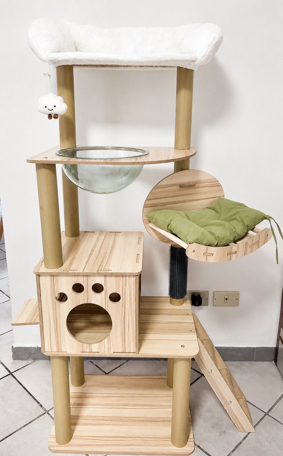 Luxe Houten Krabpaal 150cm – Met Glazen Kom, Kattenbank, Ophalen of Verzenden, Zo goed als nieuw, Krabpaal