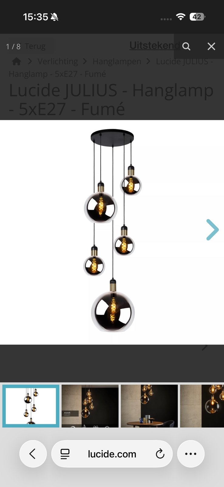 Hanglamp met glazen bollen Lucide, Huis en Inrichting, Lampen | Hanglampen, Gebruikt, Glas, Hout, Ophalen