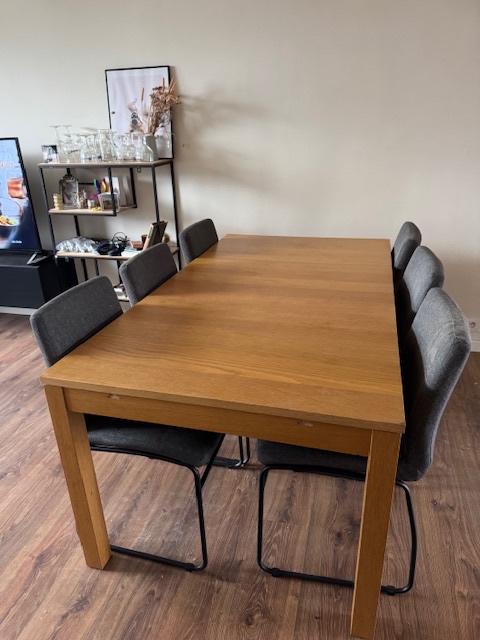 Tafel in eik en 6 stoelen, Huis en Inrichting, Tafels | Eettafels, Ophalen, Eikenhout, 50 tot 100 cm, Zo goed als nieuw