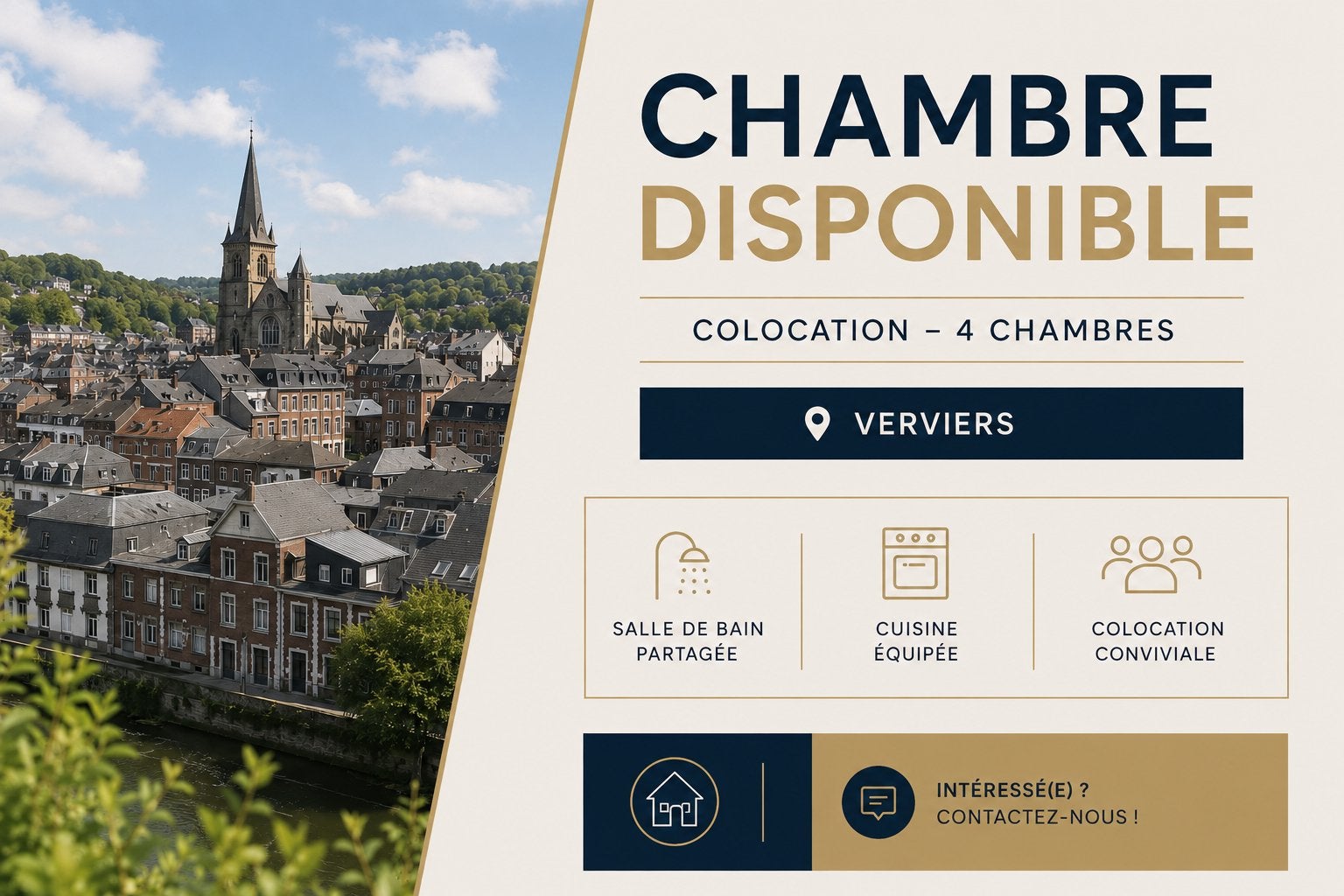 Chambre à louer en colocation – Verviers, Immo