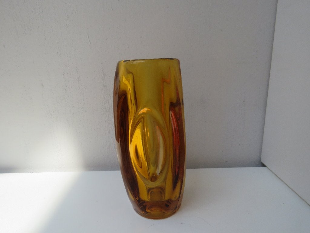 Rudolf Schrotter Amber Lens kogelvaas Sklo Union 1955, Antiek en Kunst, Ophalen of Verzenden