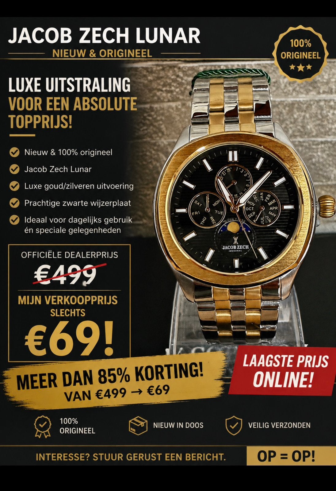 JACOB ZECH LUNAR CHRONO TWV499€! 💯%NIEUW, ORIGINEEL, Ophalen of Verzenden, Nieuw