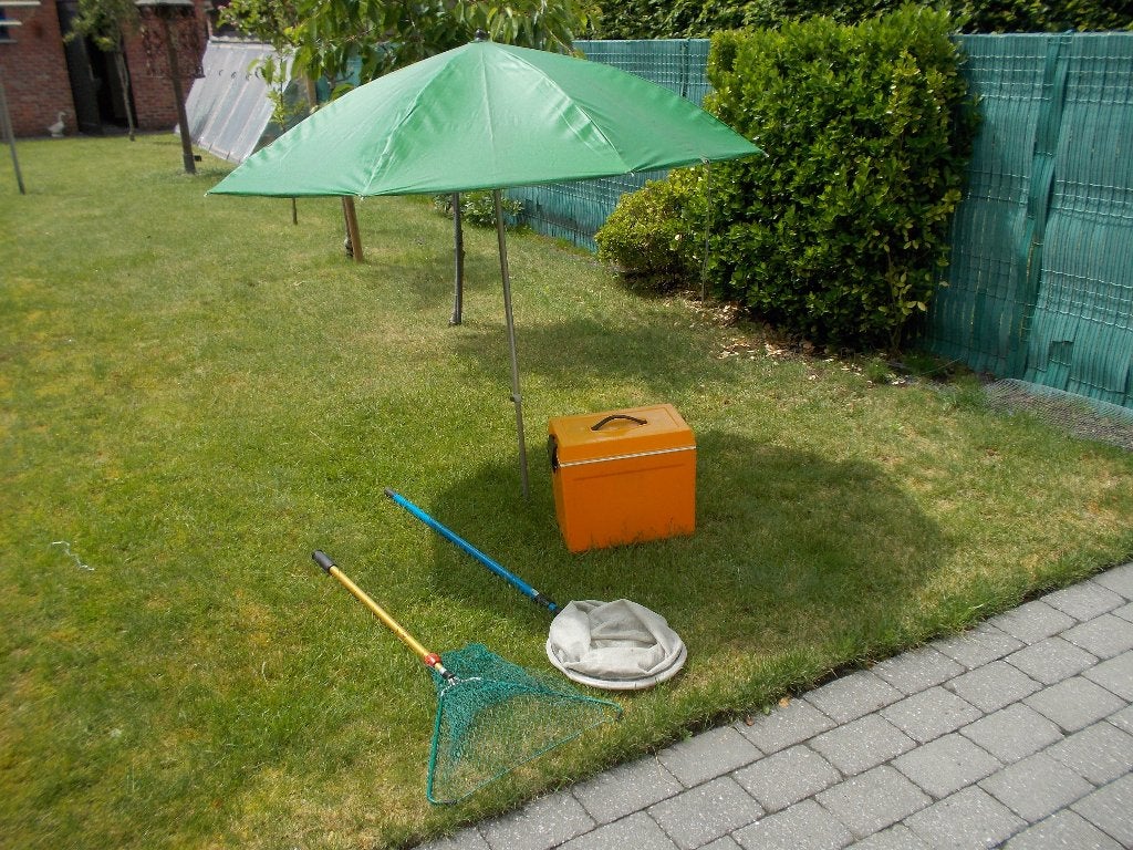 Paraplu, 2 schepnetten, koelbox, Enlèvement, Utilisé