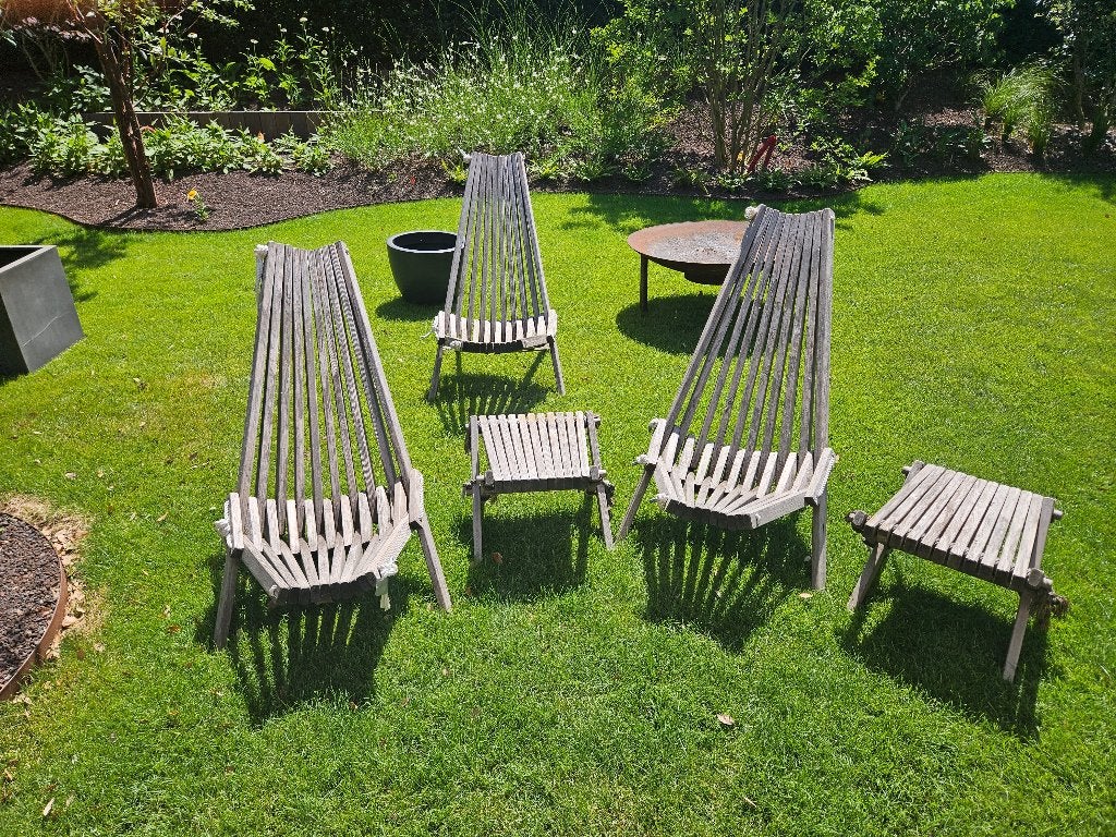 3 opvouwbare teak lounge tuinstoelen met 2 bijzitbankjes, Ophalen