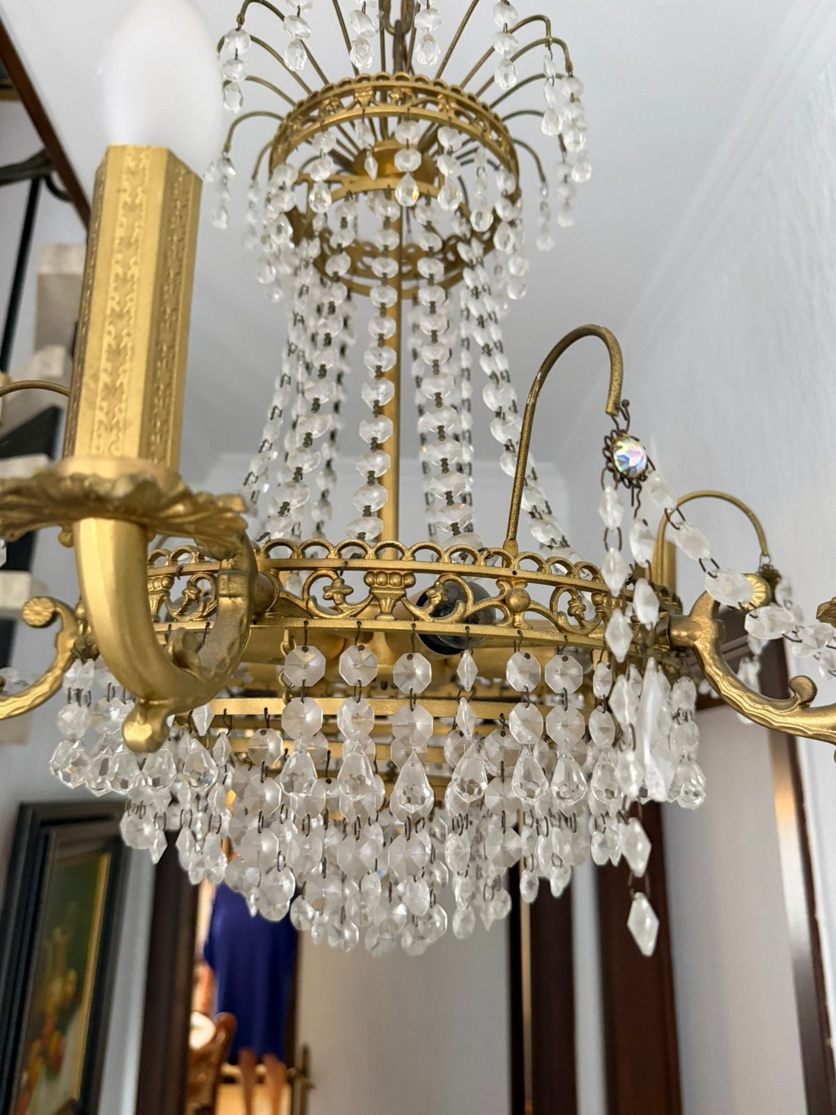 Mid-Century Palwa Messing en Loodkristal Kroonluchter, Enlèvement ou Envoi, Comme neuf