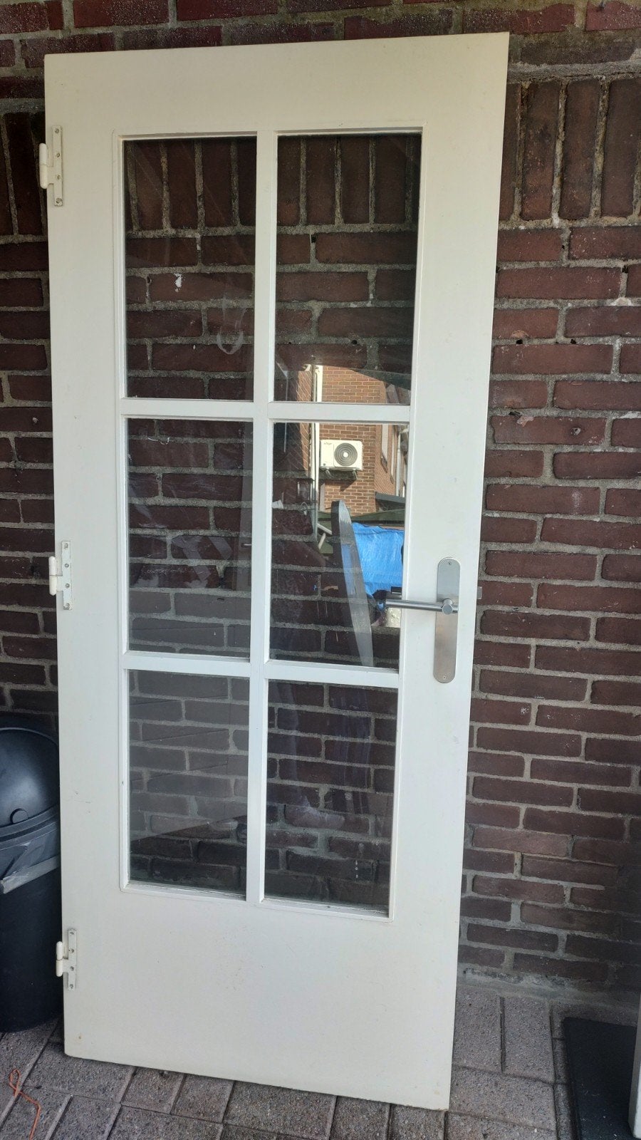 Te Koop Aangeboden Stompe Houten Deur Met Glas, Enlèvement, Verre
