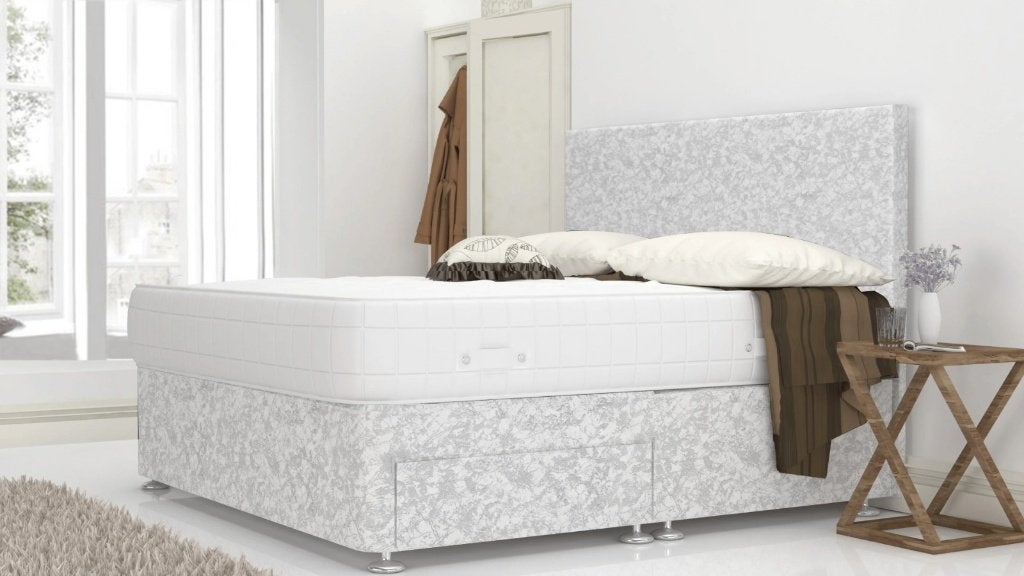 Parure de lit en velours écrasé Royal Silver avec rangement, 90 cm, Queen size, Comme neuf, Bois