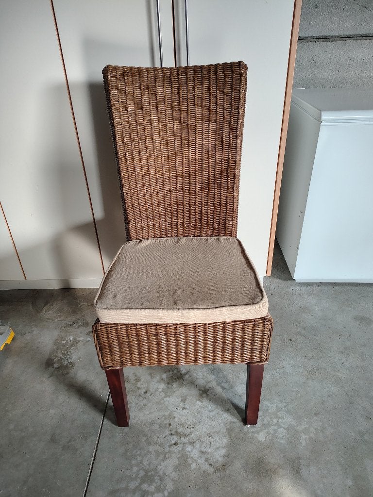 Te koop : 6 stoelen in rotan met zitkussen, Ophalen, Gebruikt, Bruin, Landelijk