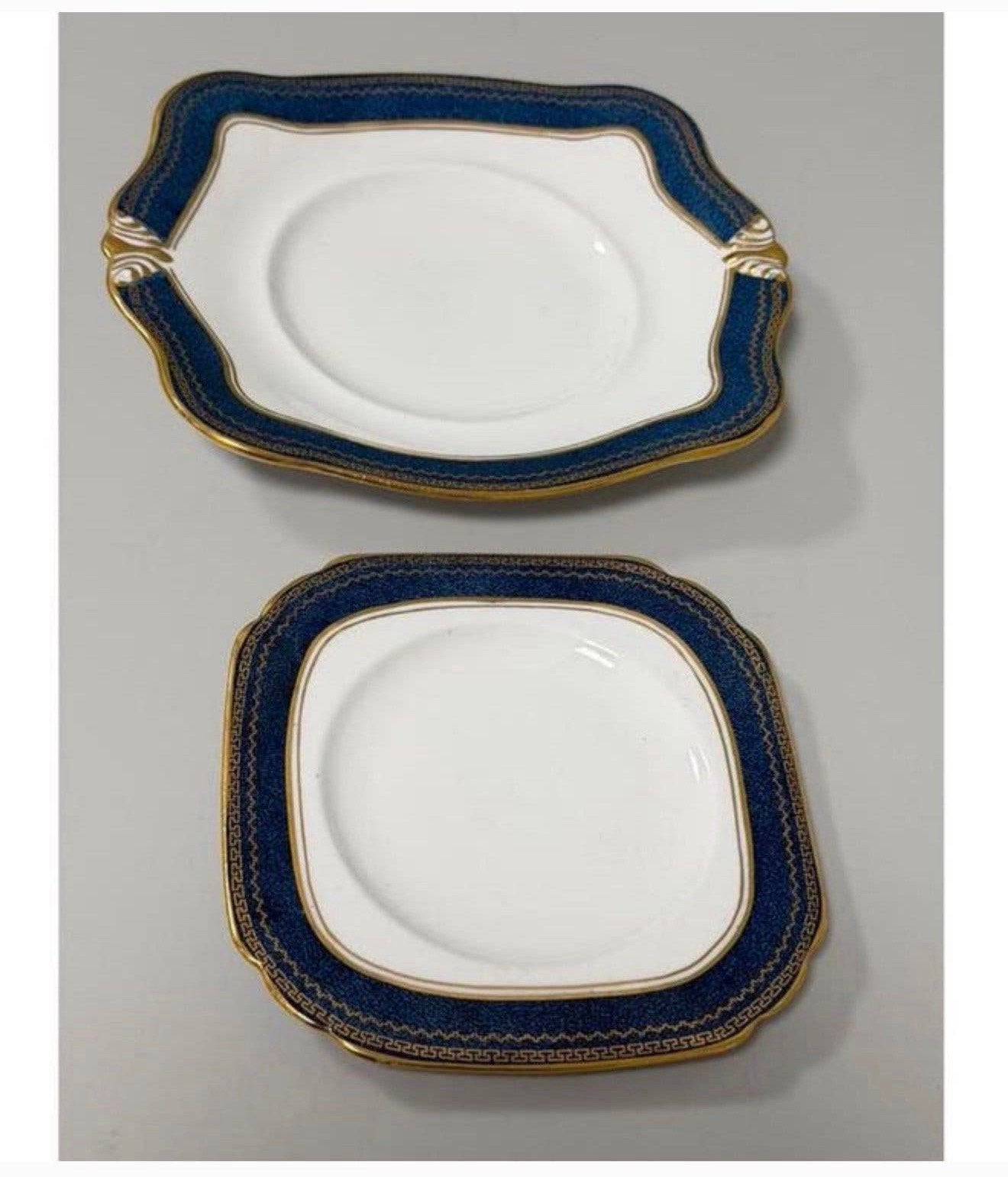 Assiette à vaisselle porcelaine, 2x Tuscan England bleu/doré, Enlèvement ou Envoi