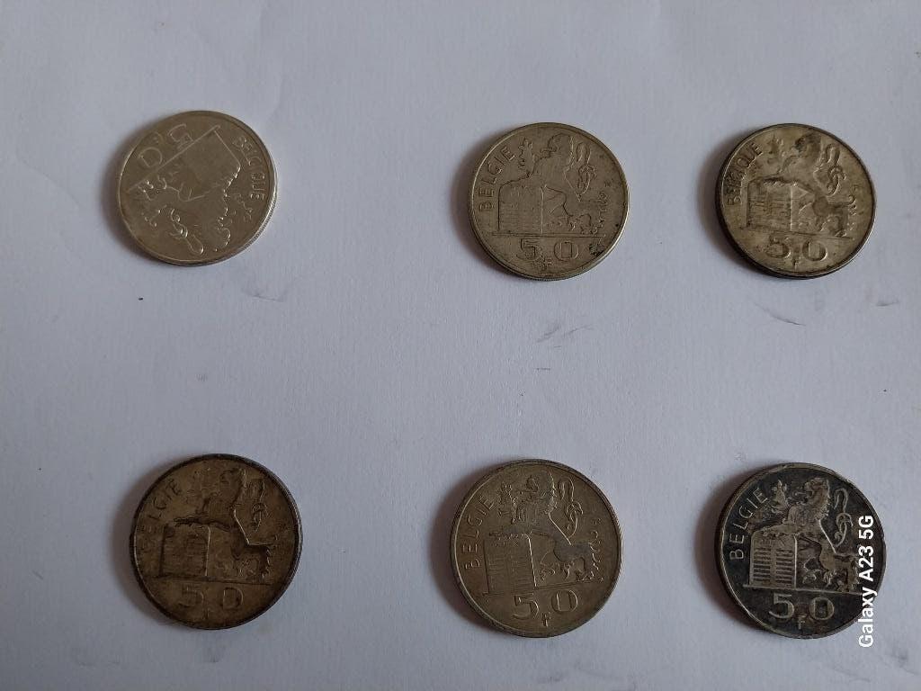 6 zilveren munten 50 frank aan zilverprijs, Enlèvement ou Envoi, Monnaie en vrac, Argent, Argent