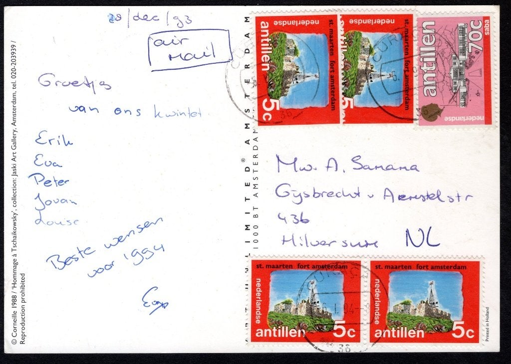 NL. Carte postale ANTILLEN, Timbres & Monnaies, Timbres | Antilles néerlandaises, Envoi, Affranchi