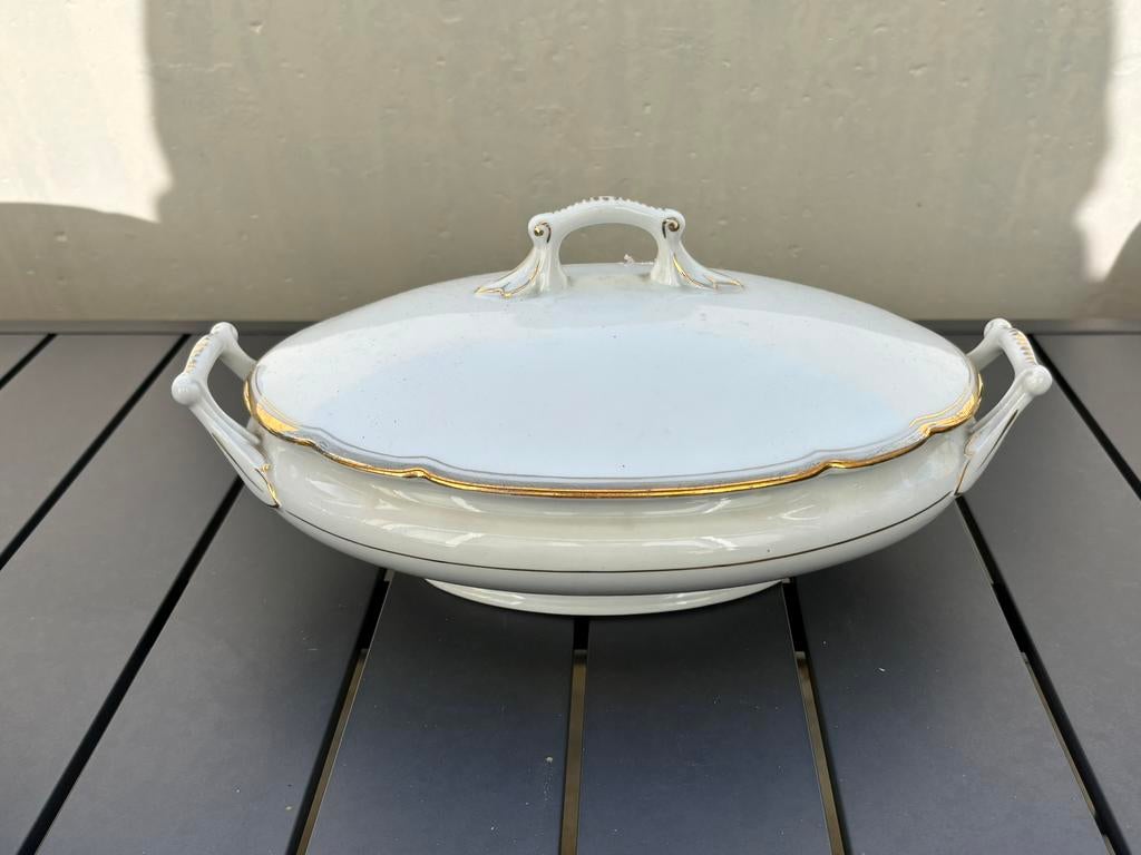 Soupiere/legumier vintage porcelaine Kronester Bavaria doré, Verzenden