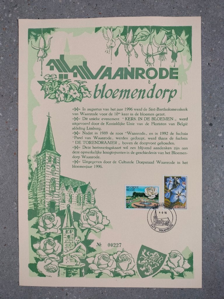 Belgique 1996 - Carte maximum du village fleuri de Waanrode, Enlèvement ou Envoi, Affranchi, Autre, Avec timbre