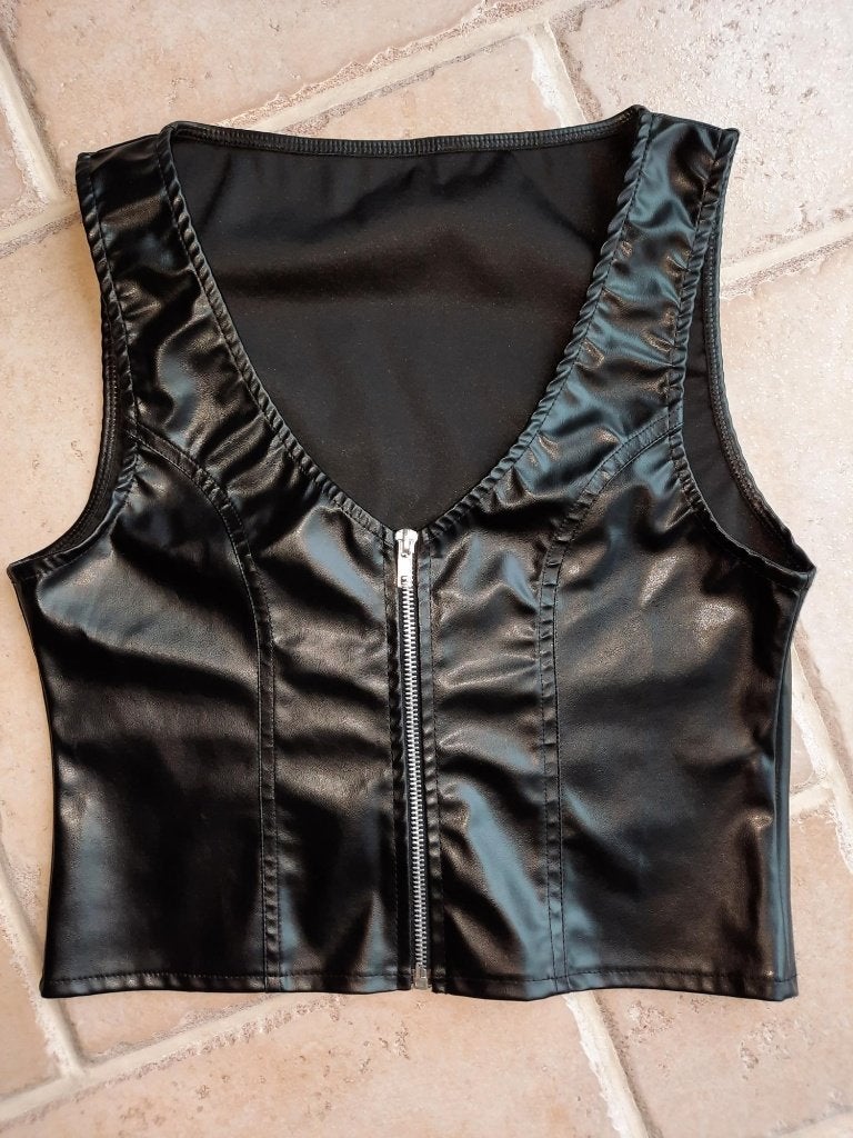 gilet dames sexy leder look mouwloos medium zwart black, Ophalen of Verzenden, Zwart