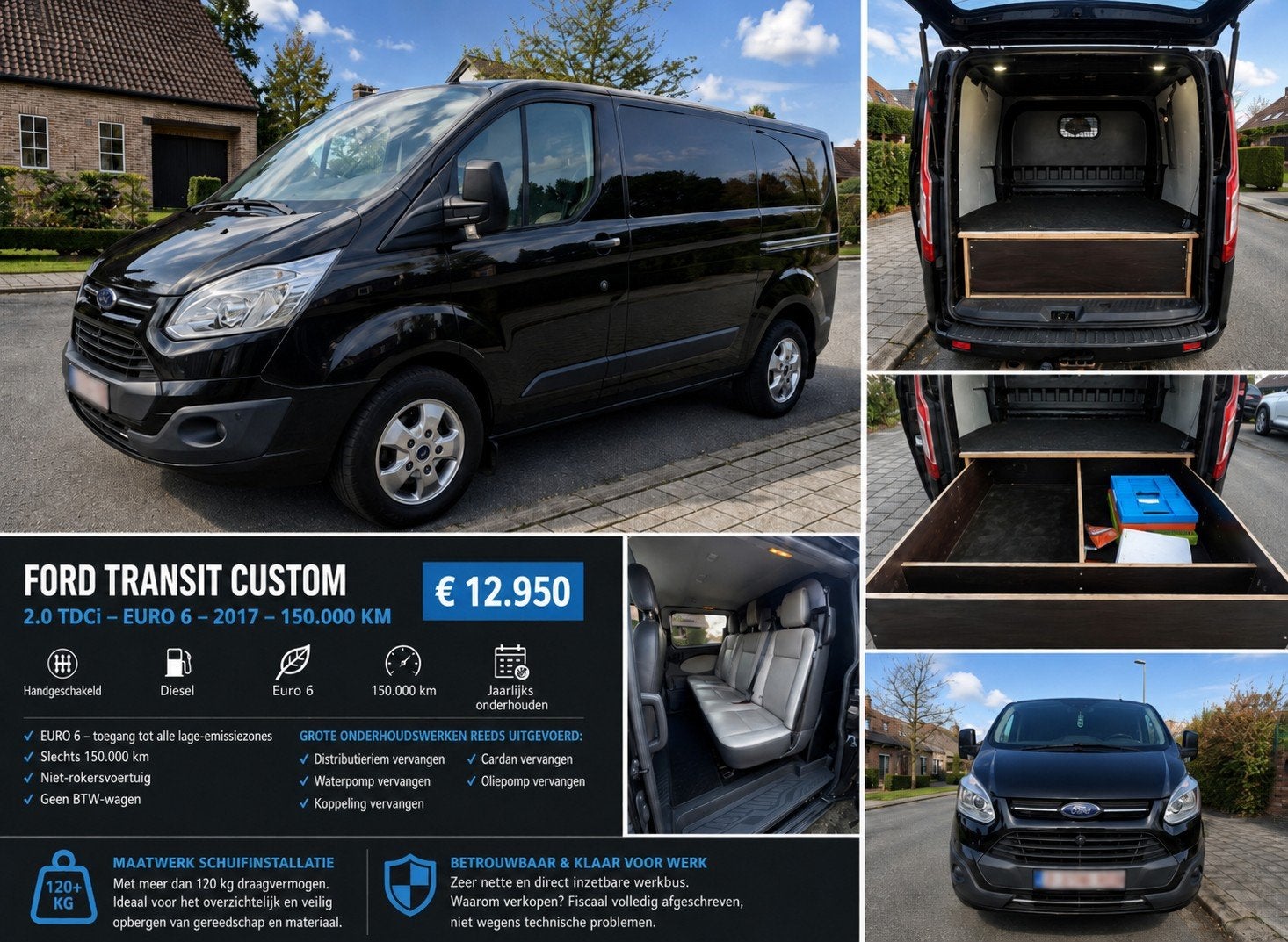 Ford transit custom , lederen interieur, Auto's, Ford, Euro 6, Particulier, Transit, Te koop