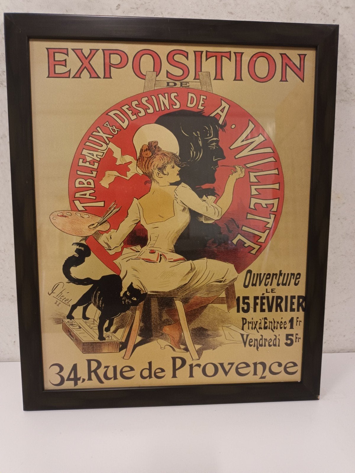 Prachtige vintage-look poster "Exposition A. Willette" – Inc, Huis en Inrichting, Ophalen of Verzenden, ###, ###, ###