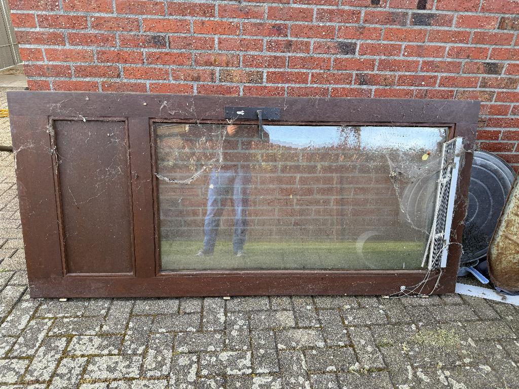 Massief houten voordeur met glas, Ophalen, Gebruikt, 80 tot 100 cm, Buitendeur