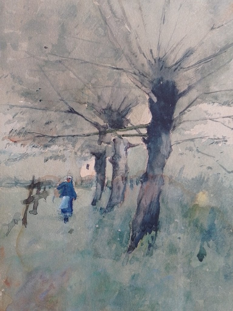 J H Weissenbruch   1924 - 1903   Aquarel  Boerin op landweg, Verzenden, Gesigneerd, Aquarel