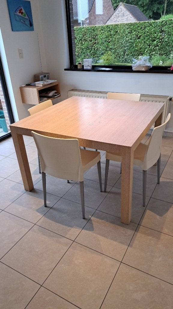 fineer eiken tafel, Ophalen, Gebruikt, Vierkant, Stijlvol modern