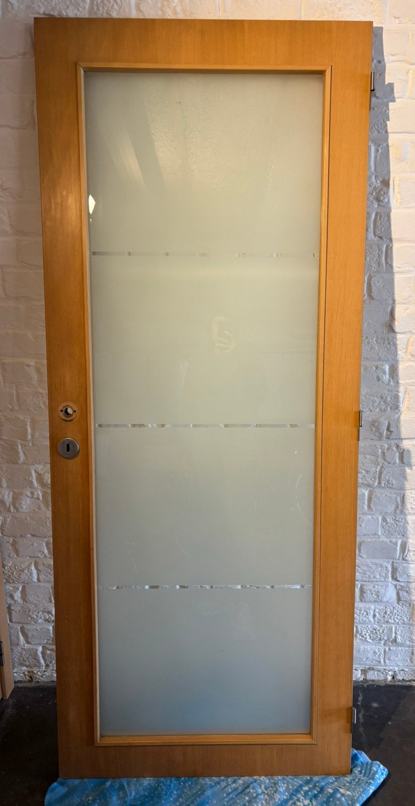 Houten binnendeur met glas, Doe-het-zelf en Bouw, Deuren en Vliegenramen, Ophalen, 80 tot 100 cm, Binnendeur, Zo goed als nieuw