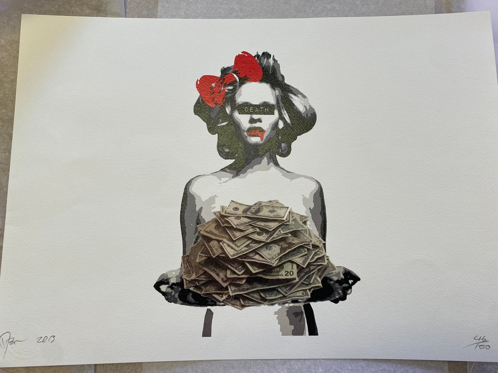 DEATH NYC – "Kate Moss & Money" (2013) exemplaar 46/100, Antiquités & Art, Filigrane, Enlèvement, Sérigraphie