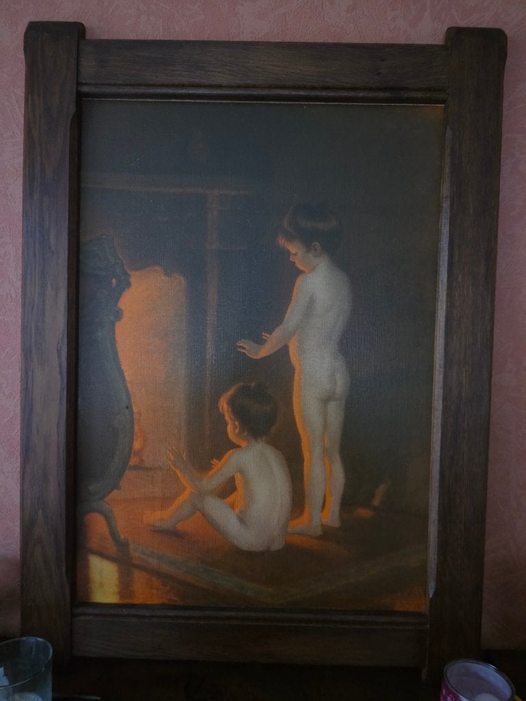 Tableau " Après le bain" de Paul Peel reproduction, Antiquités & Art, Enlèvement, Classique, Portrait ou Personnes, Autres supports