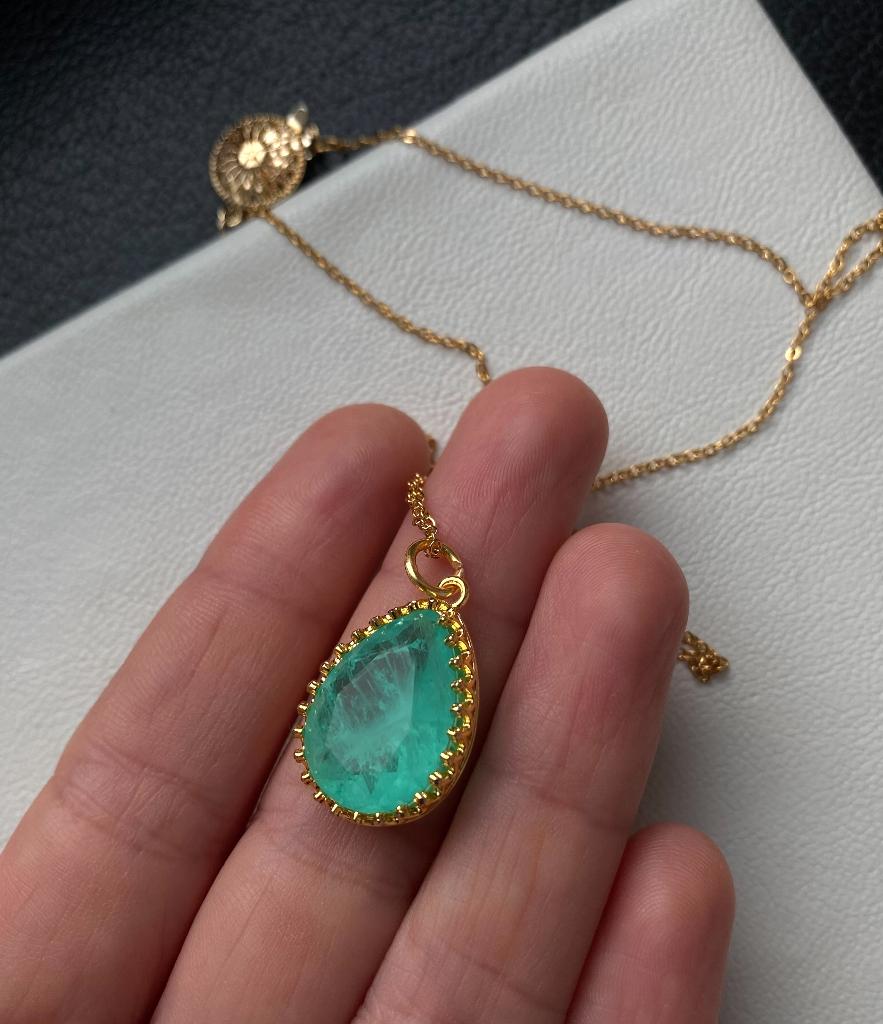 paraiba ketting hanger verguld, Bijoux, Sacs & Beauté, Neuf, Pierre ou Minéral, Avec pierre précieuse, Enlèvement ou Envoi