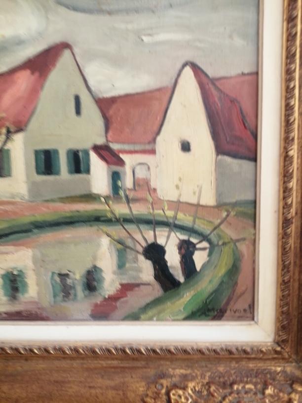 Ferme avec étang (hauteur 43 cm - largeur 53 cm) A.Marivoet, Antiquités & Art, Enlèvement ou Envoi