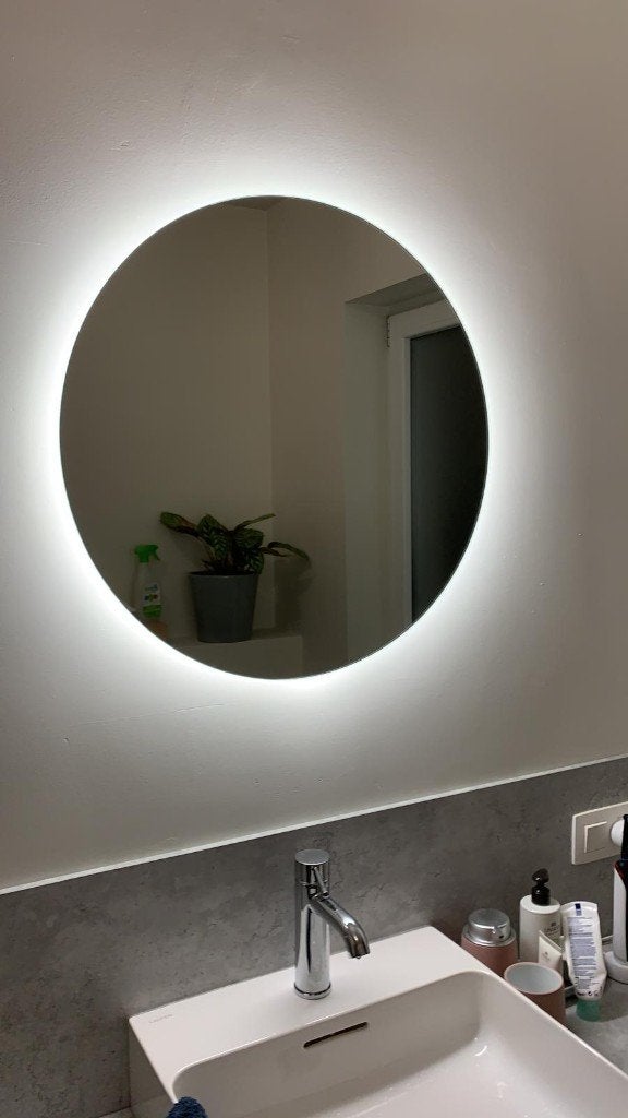 Adema Circle badkamerspiegel verlichting spiegelverwarming, Ophalen, Gebruikt, Rond, Minder dan 100 cm