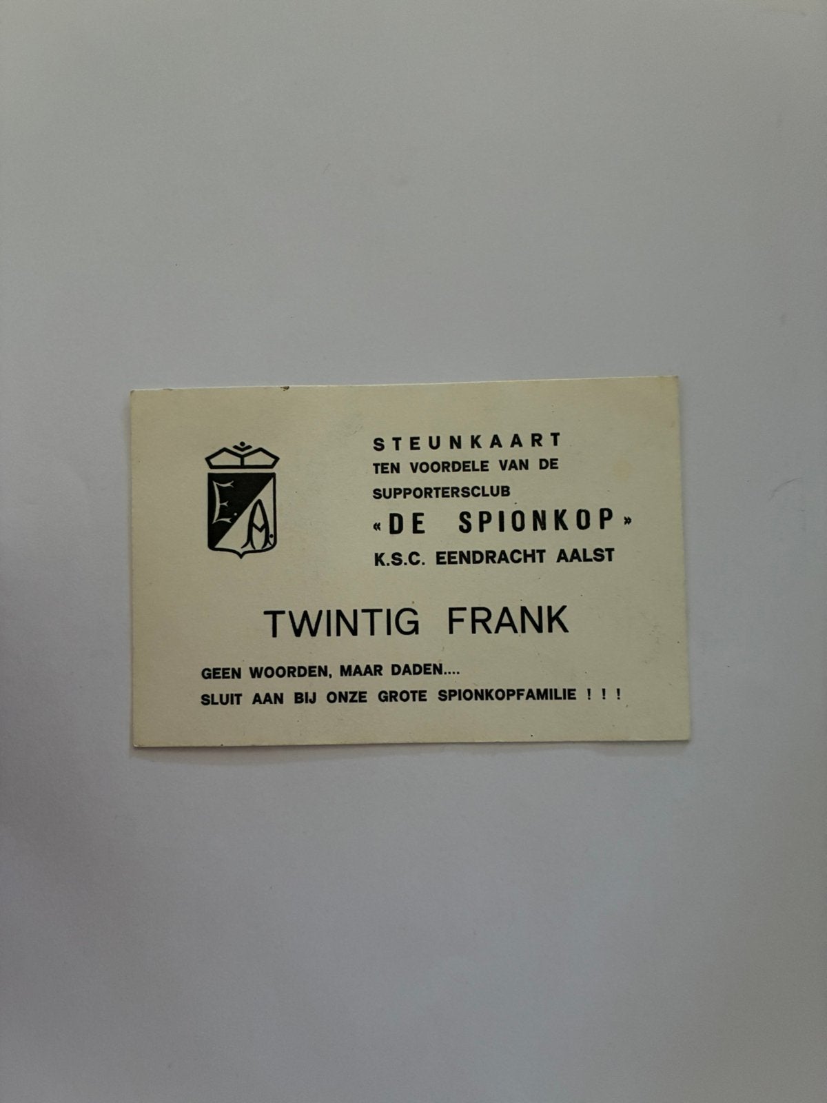 Steunkaart Eendracht Aalst jaren 80-90, Verzamelen, Sportartikelen en Voetbal, Ophalen of Verzenden, Zo goed als nieuw