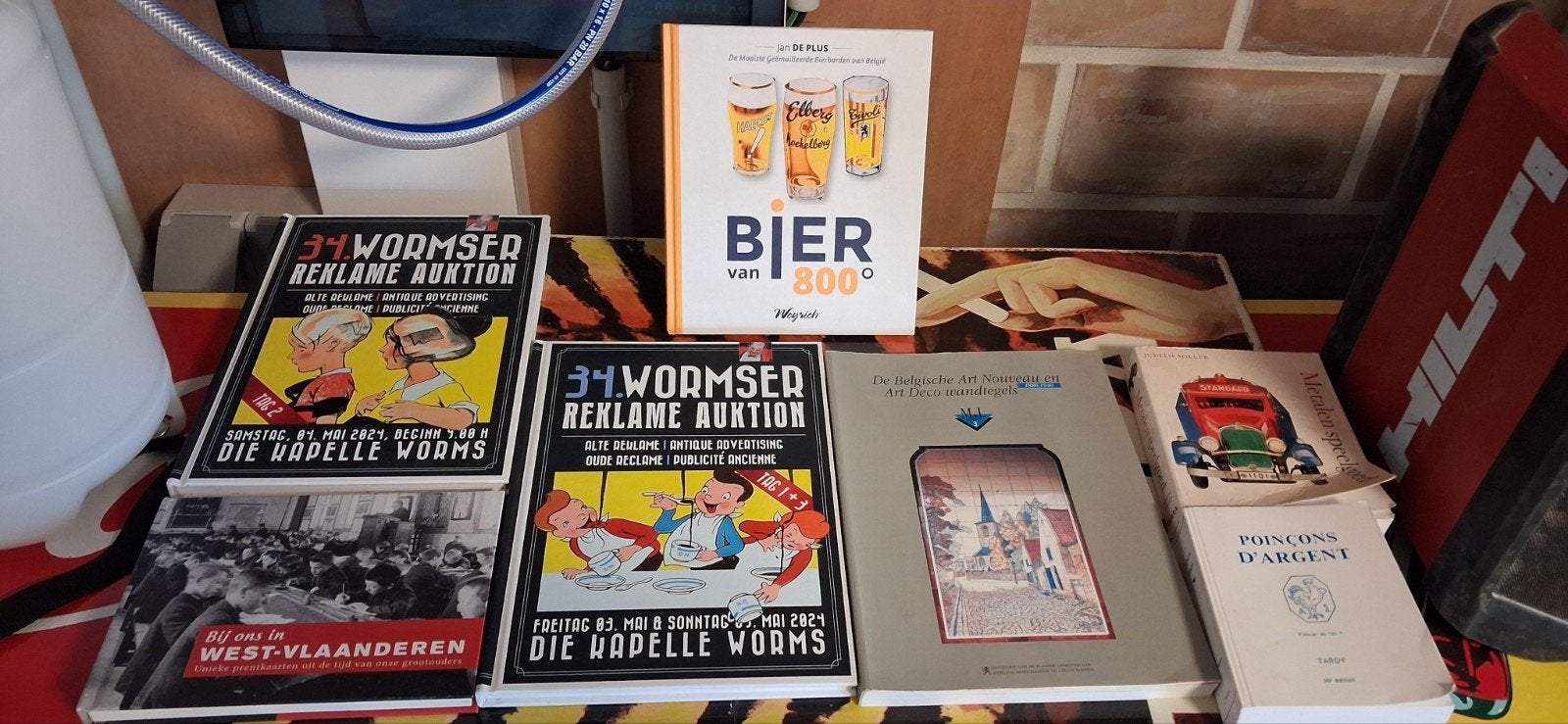 reclame boeken emaille bier zilver tegels, Ophalen of Verzenden