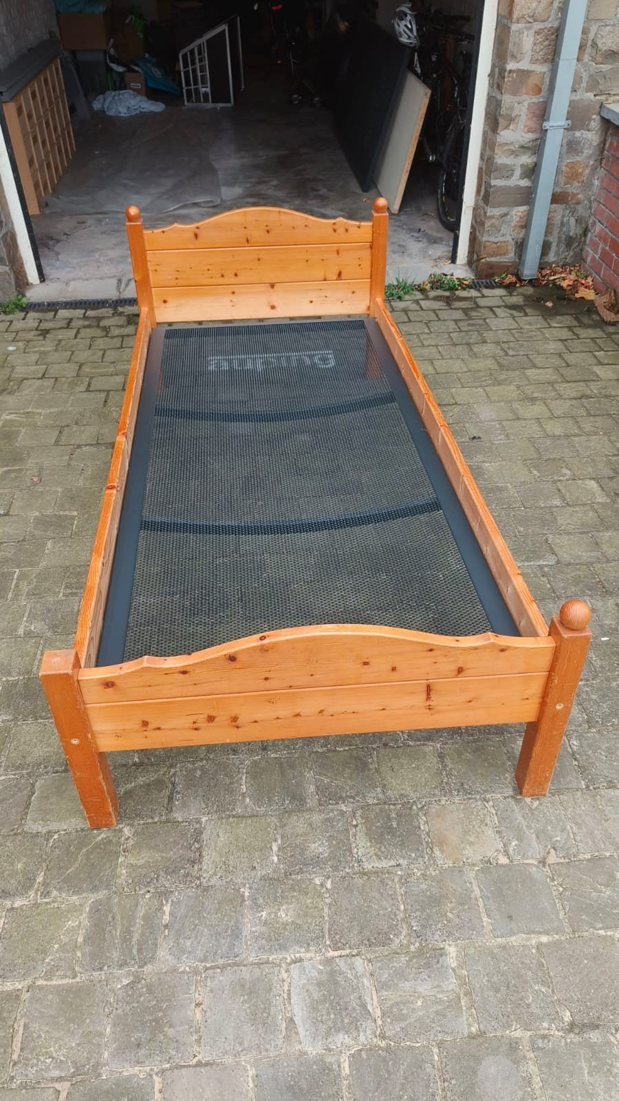 Grenen houten 1 persoonsbed, Huis en Inrichting, Slaapkamer | Bedden, Ophalen, Gebruikt, 90 cm, Eenpersoons