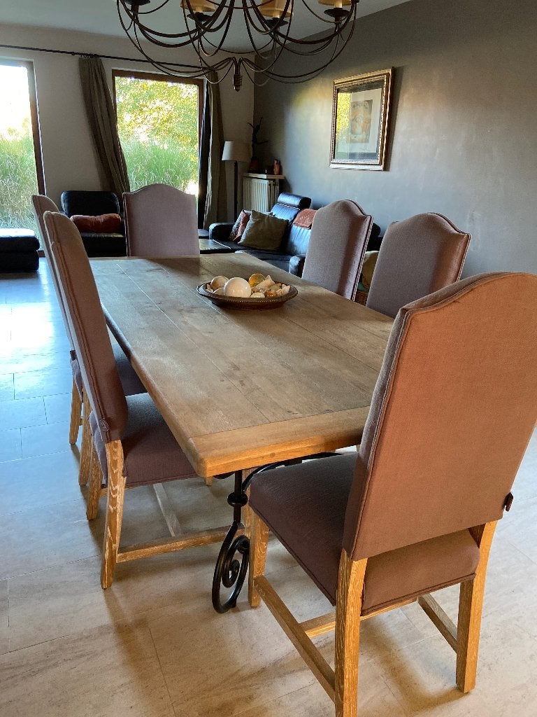 Eettafel natuur eik met smeedijzeren onderstel, Comme neuf, Enlèvement, 50 à 100 cm, Chêne
