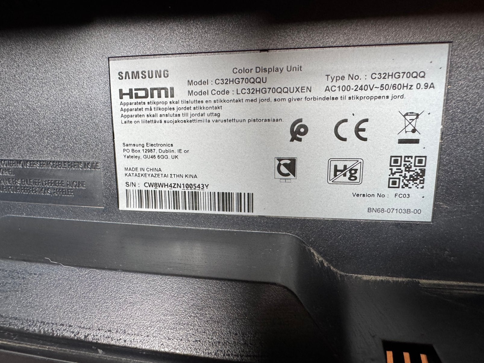 Ecran samsung CHG70 32 pouces, Computers en Software, Monitoren, Ophalen of Verzenden, Zo goed als nieuw