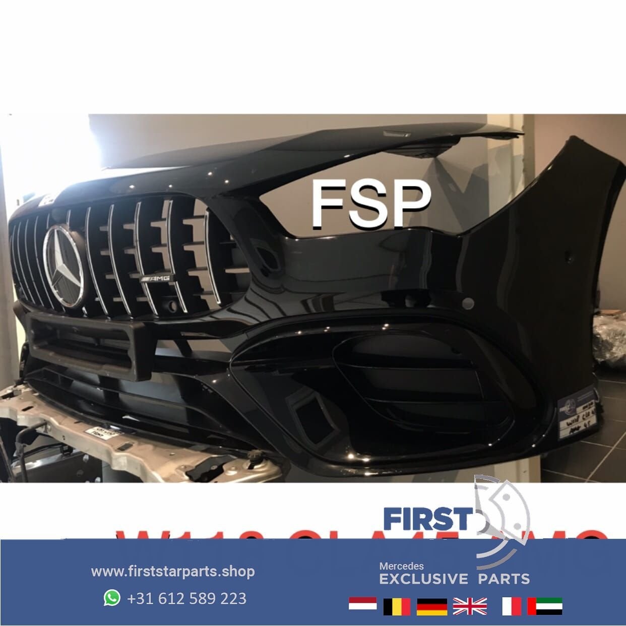 C118 CLA 45 AMG VOORBUMPER + GT GRIL COMPLEET ZWART ORIGINEE, Utilisé, -, Avant, -