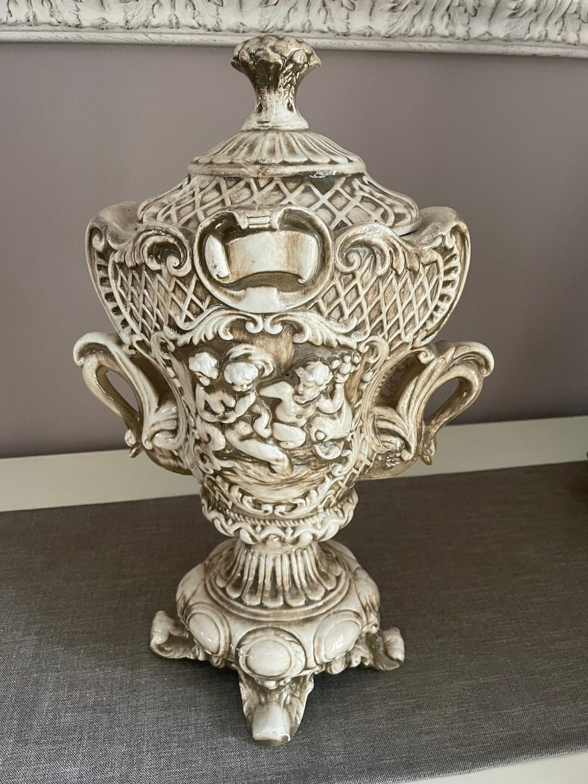 Prachtigevintage dekselvaas met putti, barok/rococo stijl, Ophalen of Verzenden, Zo goed als nieuw