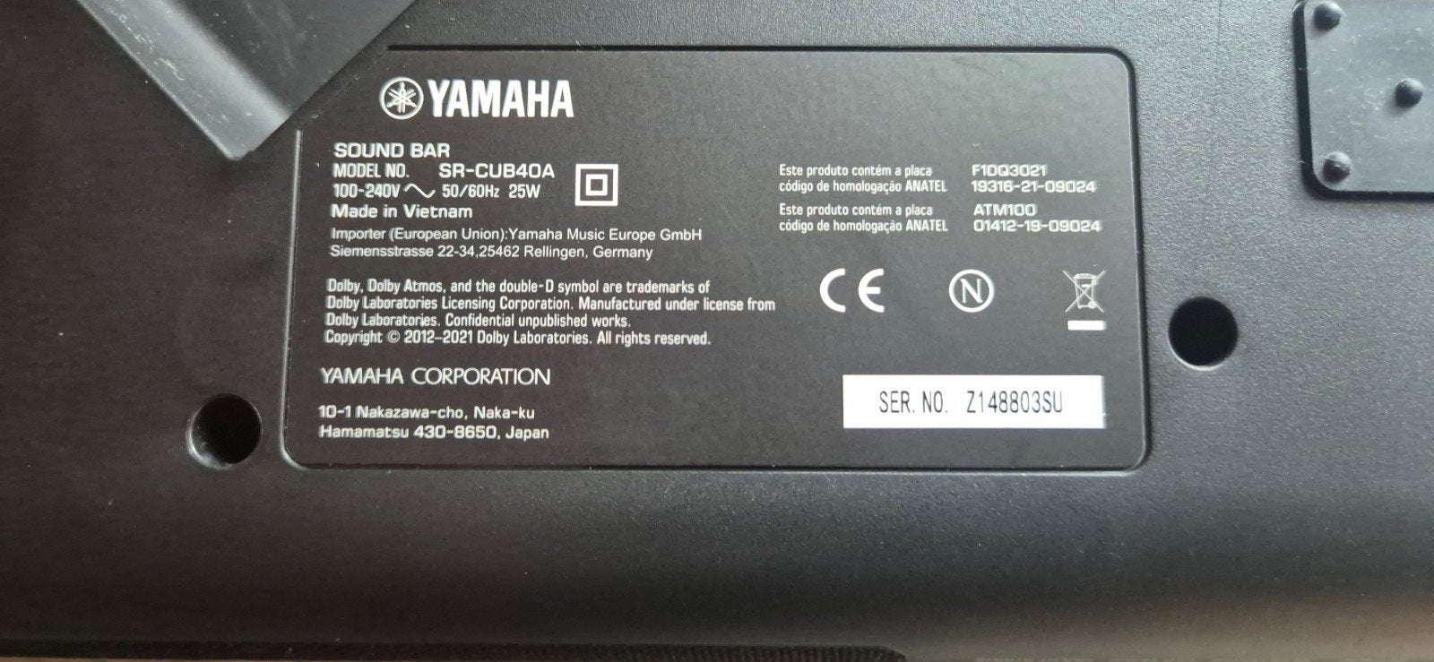 Yamaha soundbar SR-B40A 200 Watt output, Audio, Tv en Foto, Ophalen, Bluetooth, Gebruikt