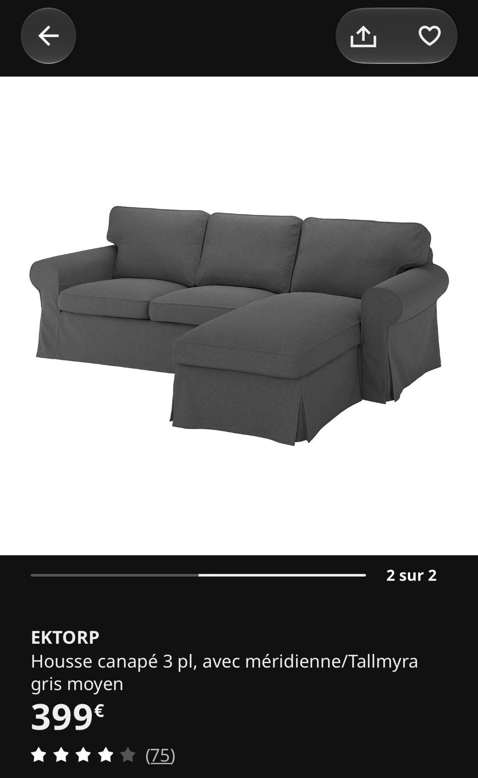 EKTORP Housse canapé 3pl avec méridienne/Tallmyra gris moyen, Enlèvement ou Envoi, Neuf