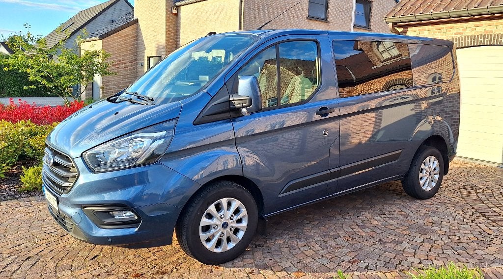 Transit Custom |2023 |Automaat |dubbel cabine |lichte vracht, Auto's, Ford, Stof, 1995 cc, 4 cilinders, Blauw