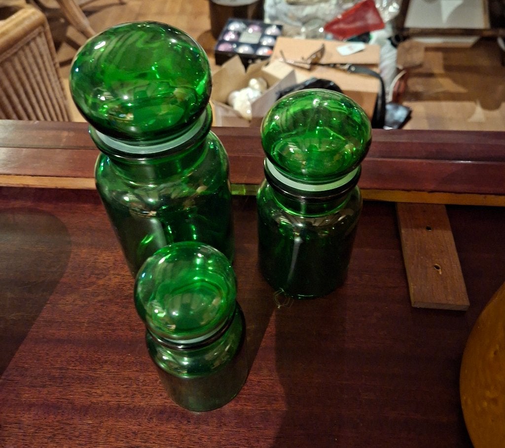 Glazen bokalen groen glas, Antiek en Kunst, Ophalen of Verzenden
