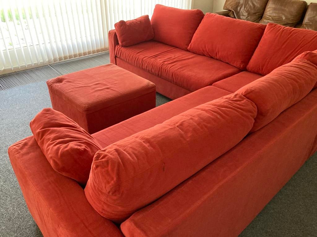 Rode 3delige zetel, Huis en Inrichting, Zetels | Zetels, Ophalen, Zo goed als nieuw