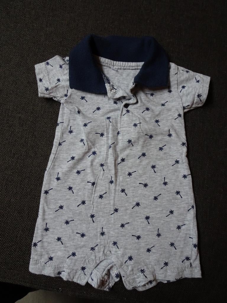 Grijs kruippakje met blauwe palmbomen Zeeman - Maat 50, Zeeman, Jongetje of Meisje, Ophalen of Verzenden, Zo goed als nieuw