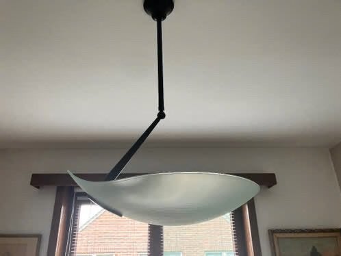 Design hanglamp met mat glazen kap, Ophalen, Zo goed als nieuw, Glas, E27 (groot)